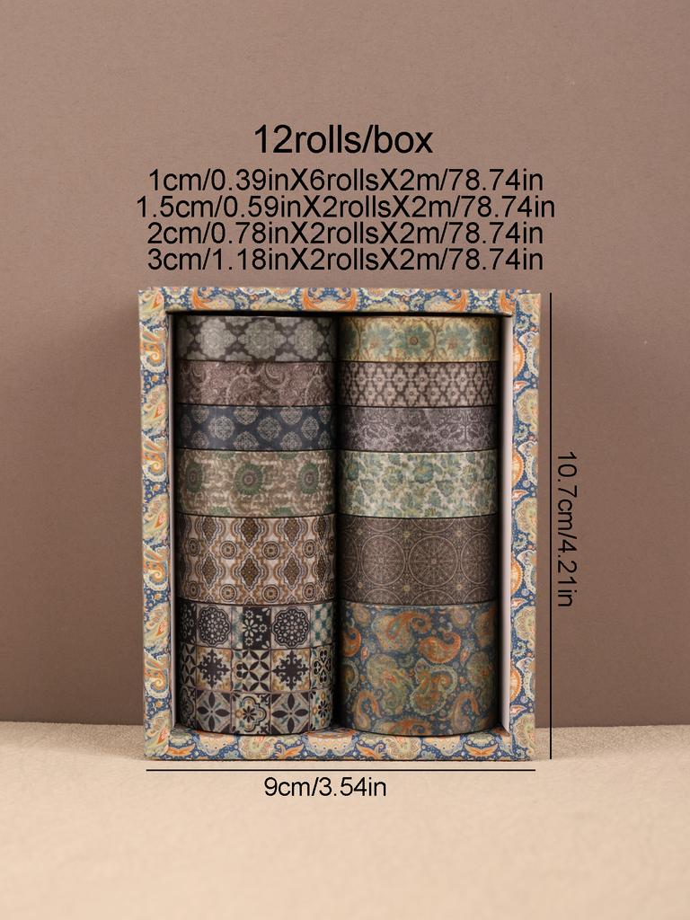 12rolls/Box Vintage Washi Tape Set Masking Tape Back To School Stationery Scrapbooking Decorative Diary Decoration Washi Tape