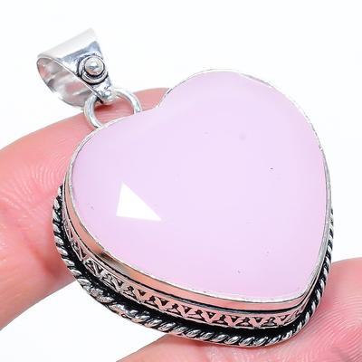 Natural Pink Chalcedony Gemstone 925 Sterling Silver Gift Pendant 1.89" W7z85