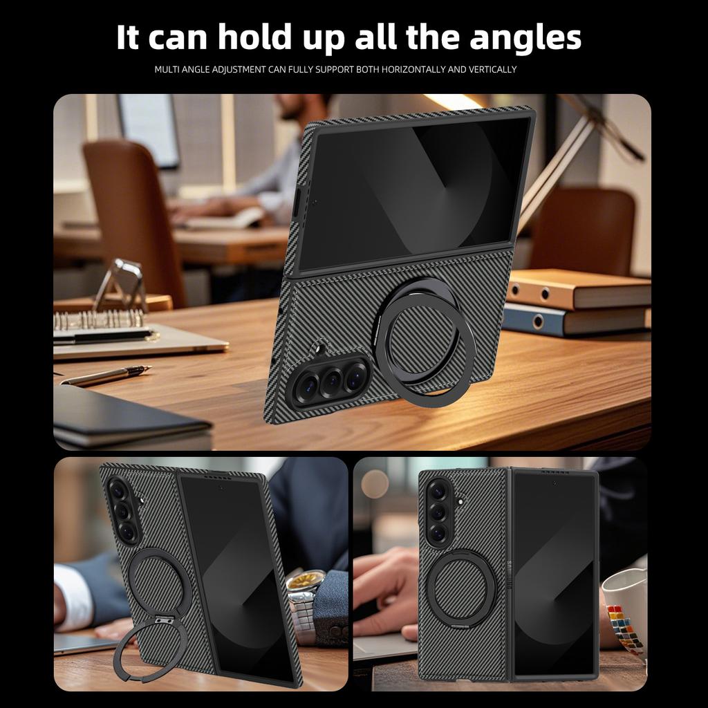 Minimalist Kevlar Carbon Fiber Magnetic Holder Case for Samsung Galaxy Z Fold 7 6 5 4 3 For Mag-safe 360 Rotating Bracket Cover