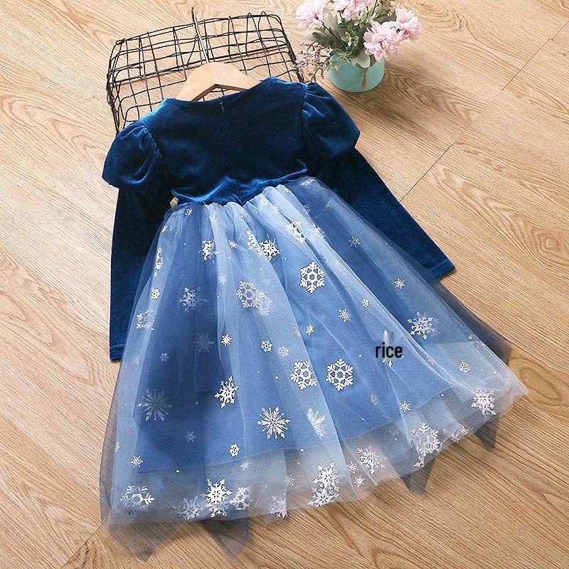 2025 Autumn/Winter Frozen Princess Elsa Long Sleeve Dress for Halloween and Holiday Gifts