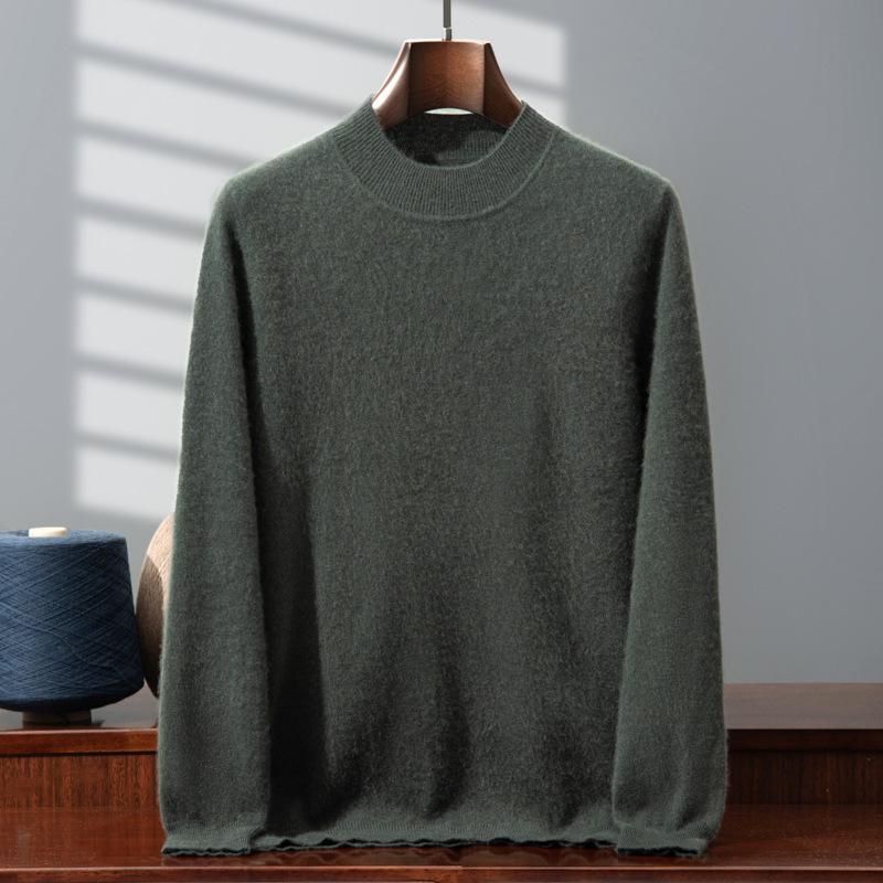 Men's 100% Pure Cashmere Double-Layer Sweater, Semi-High Neck, 2025 Autumn/Winter Thick Knit Base Layer