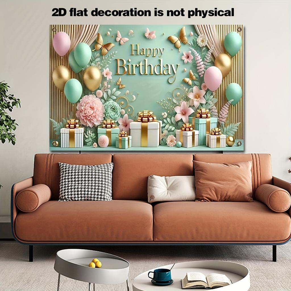 1Pcs Mint Green Golden Floral Birthday Gift Decoration Background Birthday Backdrop Decorations For Photo Studio Photo Booth Party