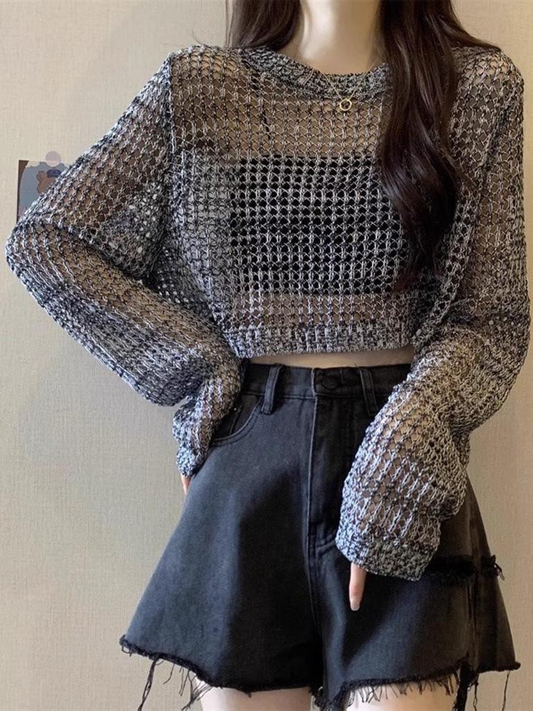 Women's 2025 Summer Knit Hollow Long-Sleeve Camisole Top