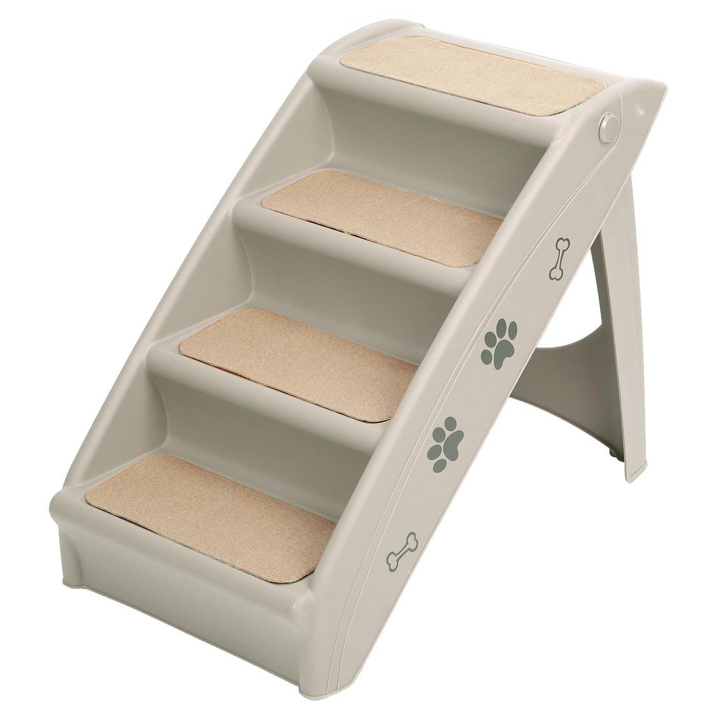 Scară pliabilă pentru animale de companie cu 4 trepte, rampă scară pentru câini și pisici, urcare pentru uz interior și exterior, gri deschis