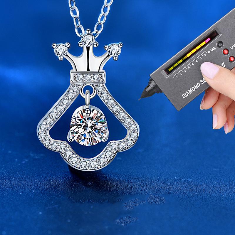 Real Moissanite Necklace Top Quality 925 Sterling Silver Crown Skirt Pendant Necklaces For Women Bride Sparkling Wedding Jewelry