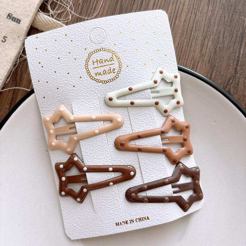 5Pcs Milk Coffee Color Polka Dot Children's Hairpins BB Clip Baby Girls Bangs Hairpin Hair Clips Kids Headwear Hair Accessories