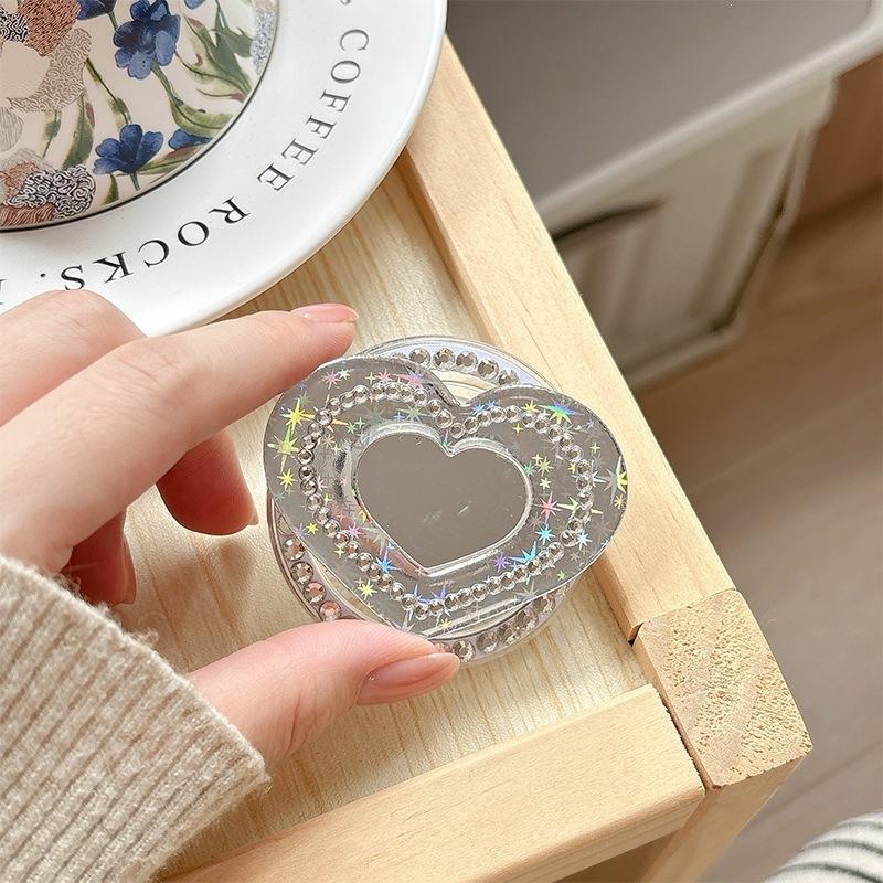 Japanese Small Fresh Glitter, Sequined Love Mirror, Mobile Phone, Airbag Bracket, Rhinestone, Magnetic Paste, Desktop Support Frame