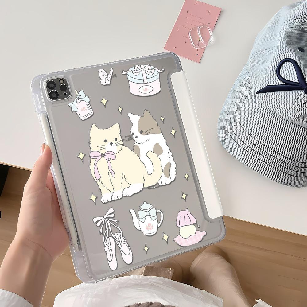 Two Kittens for iPad Pro 11 Inch Y Folded Edge Sticker, Tablet Protective Case with Pen Slot iPad Pro13 Inch