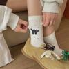 Cute Cat Plush Socks for Women, Spring and Autumn Pure Cotton Cartoon Illustration Mid-calf Socks, Polka Dot Yarn Heart-shaped Pile Socks