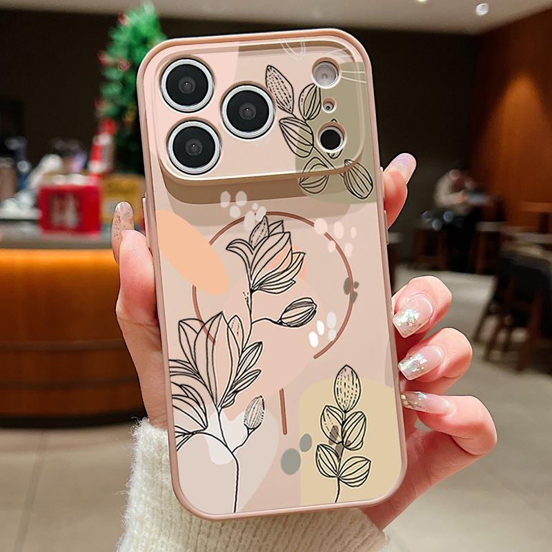White Magnolia Flower Pattern Case For iPhone 17 Pro Max Magnetic For Magsafe Hybrid Slim Matte Cover For iPhone 16 15 14 13 Pro Max