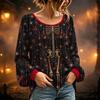 Women's Round Neck Long Sleeve Halloween Print Blouse Top for Party Wear