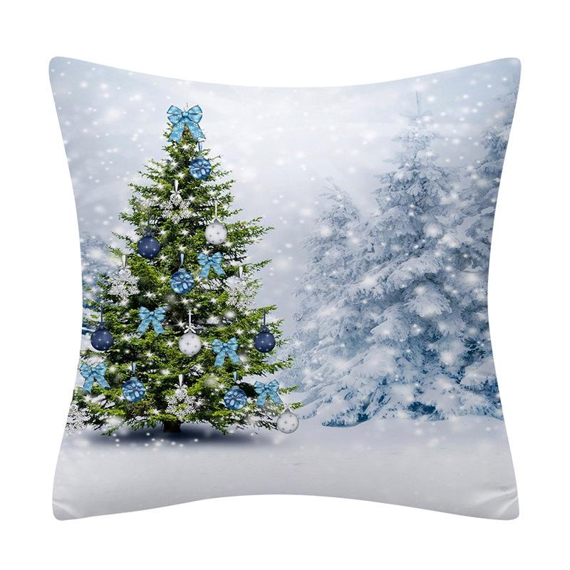 Snow Christmas Pillowcase Blue and White Printed Cushion Cover Snowflake  Tree Throw