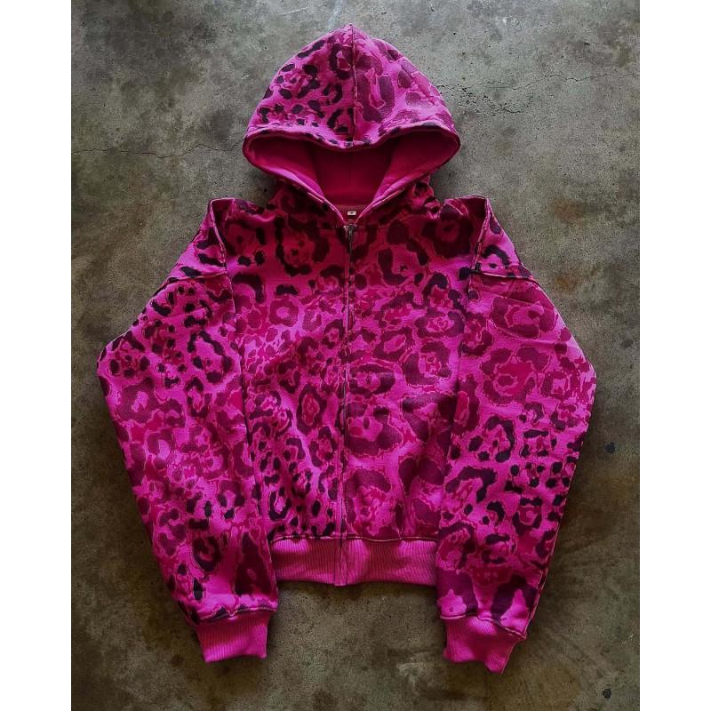 Animal Print Hooded Long Sleeve Zip-Up