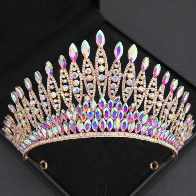Gold AB Crystal Tiaras And Crowns Rhinestone Prom Diadem Crown For Women Bridal Wedding Hair Accessories Jewelry Crown Tiara