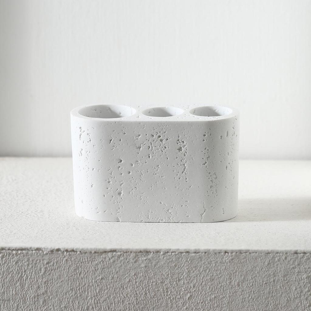 Set da Bagno in Pietra Wabi-Sabi: Bicchiere per collutorio, Portaspazzolino, Flacone per lozione, Diffusore, Portasapone e Vassoio.