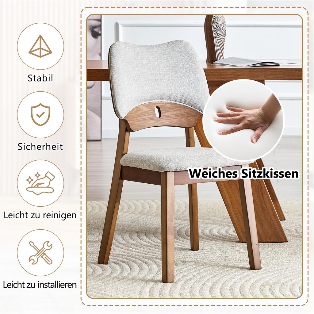 Set of 2 Dining Chairs with Butterfly Backrest, Modern Wood Chairs with Padded Seat, Design Kitchen Chairs for Dining Room Living Room, Without Table
