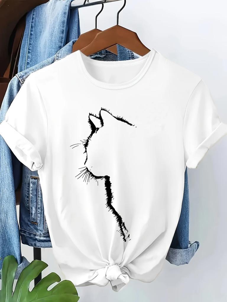 Kawaii Cat Print Fashion Tshirt Vintage Unisexs Casual Graphic Short Sleeve T Shirt Clothing Summer Spring Top Tee