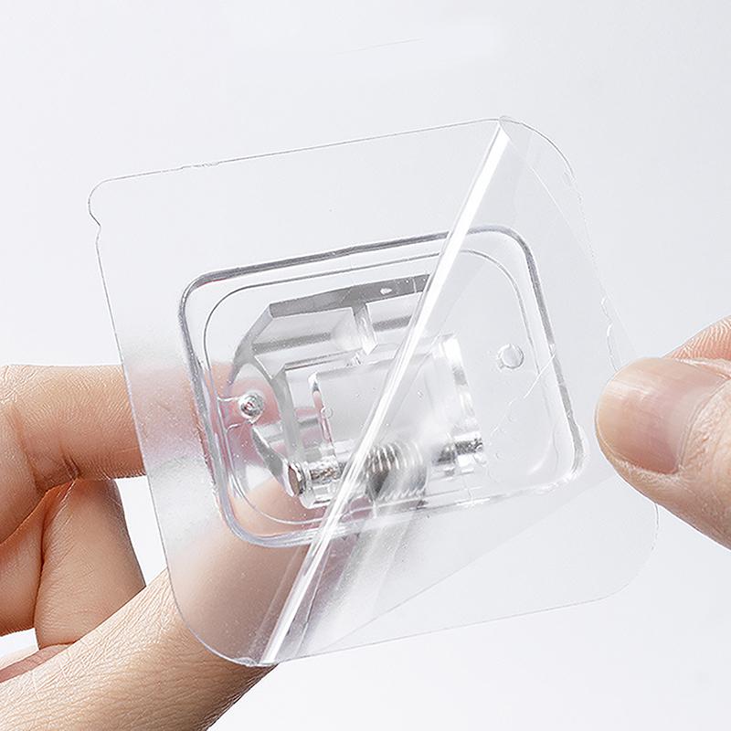 2Pcs Adhesive Wall Curtain Rod Holder Nail-Free Adjustable Clamp Hooks With Fixed Clip Hanging Rack