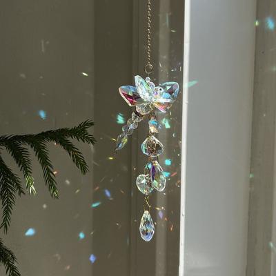 Light-catching Butterfly Prism Pendant Handmade Unique Dragonfly Crystal Wind Chime DIY Window Hanging Suncatchers Wedding