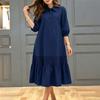 ZANZEA Women Casual Turn Down Collar Solid Color 3/4 Sleeve Loose Dress