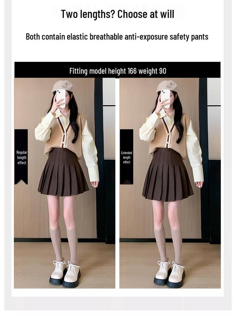 High-Waist A-Line Pleated Wool Skirt - Women's Autumn/Winter, Slim Fit, Plus Size, Korean Style, Short/Midi Length.
