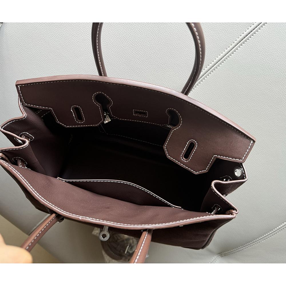 New Trendy Suede Leather Handbag Large‑Capacity Nubuck Top‑Grain Cowhide Women Bag Casual Single Shoulder Crossbody Purse -NO LOGO