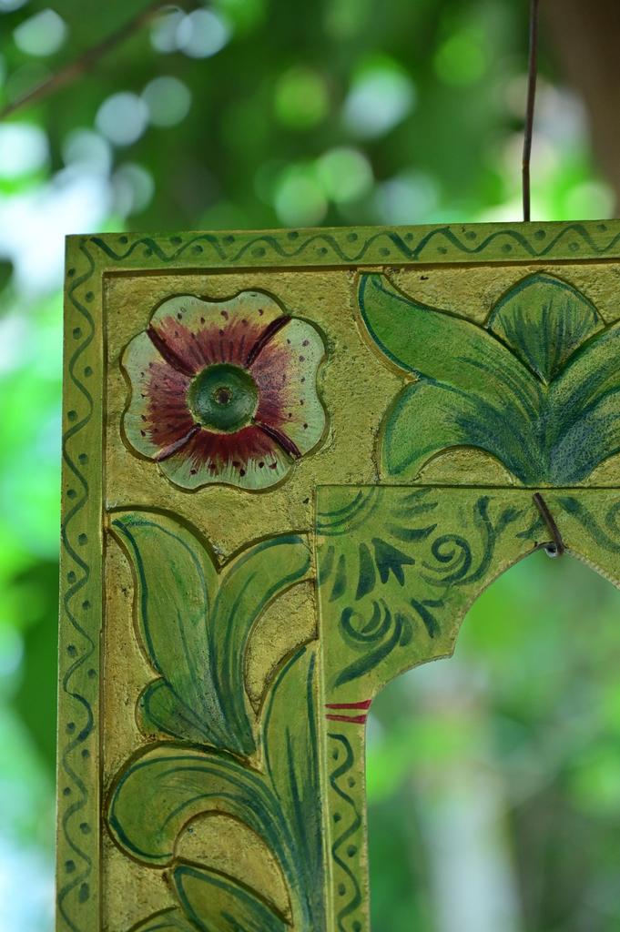 Hand Carved Wooden Jharokha Wall Decor - Indian Flower Design