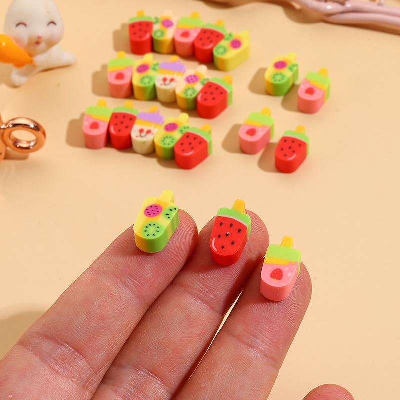 10Pcs/Lot Cute Cartoon Mini Erasers Fruit Ice Cream Pencil Rubber Kawaii Watermelon Kiwi Erasers Kids Students School Stationery