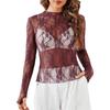 New Lace See Through Sexy Mesh Women Blouse Long Sleeve Tops Transparent Floral Shirt Thin Perspective Lace Shirts Spring Summer Sweet Elegant Blouse
