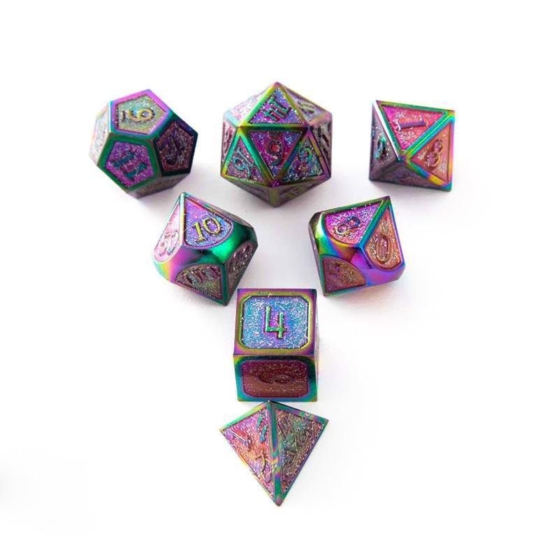 

DND Многогранные металлические игральные кости с блестками и цифрами, набор из 7 предметов для настольных игр Dungeons and Dragons RPG MTG D&D Pathfinder Shadowrun и обучения математике разноцветный