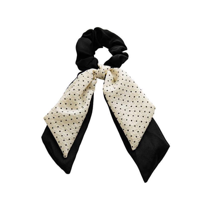 Korean-Style Polka Dot Double Layer Ribbon Bow Scrunchie Hair Tie for Women