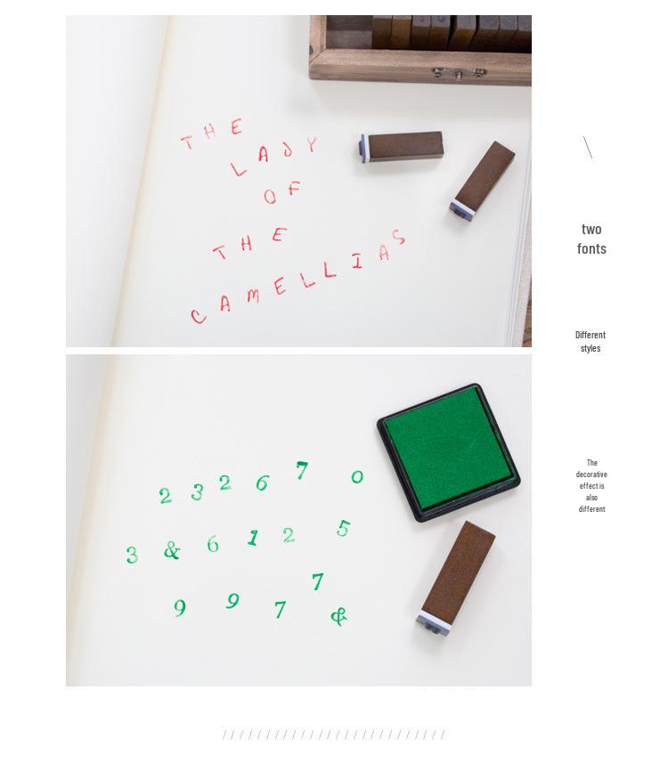 Retro Wooden Box Set: Uppercase & Lowercase English Alphabet and Number Stamps