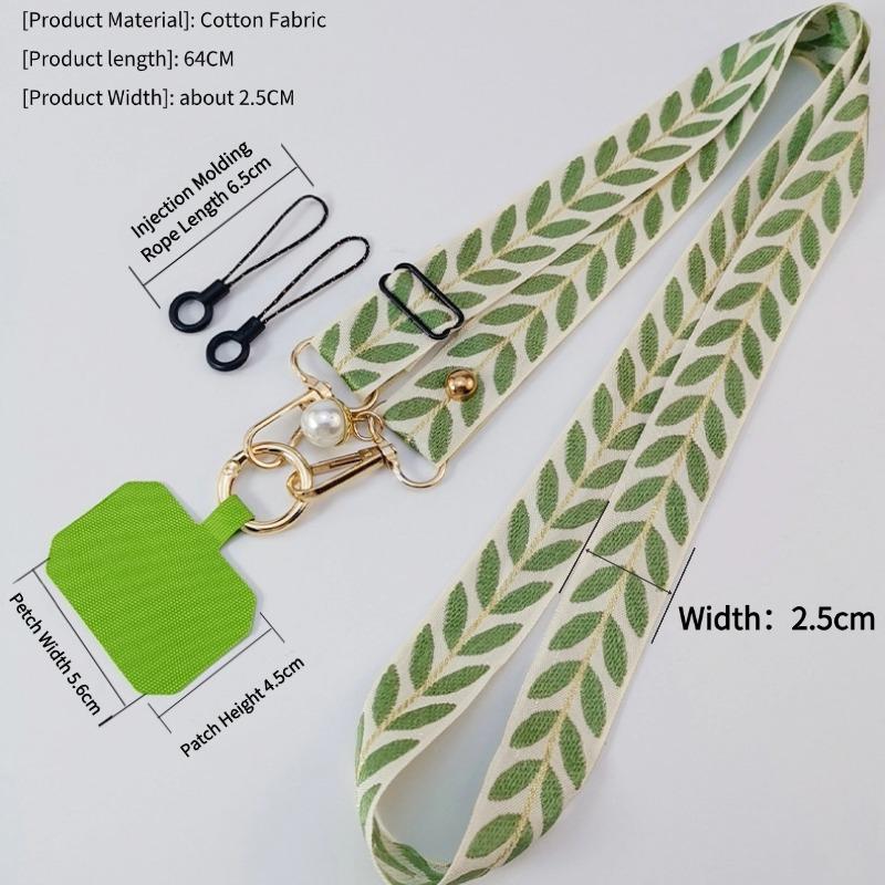 Universal Adjustable Leaf Shaped Phone Lanyard for Women Crossbody Single Shoulder Neck Strap Pearl Pendant Hanging Anti Loss