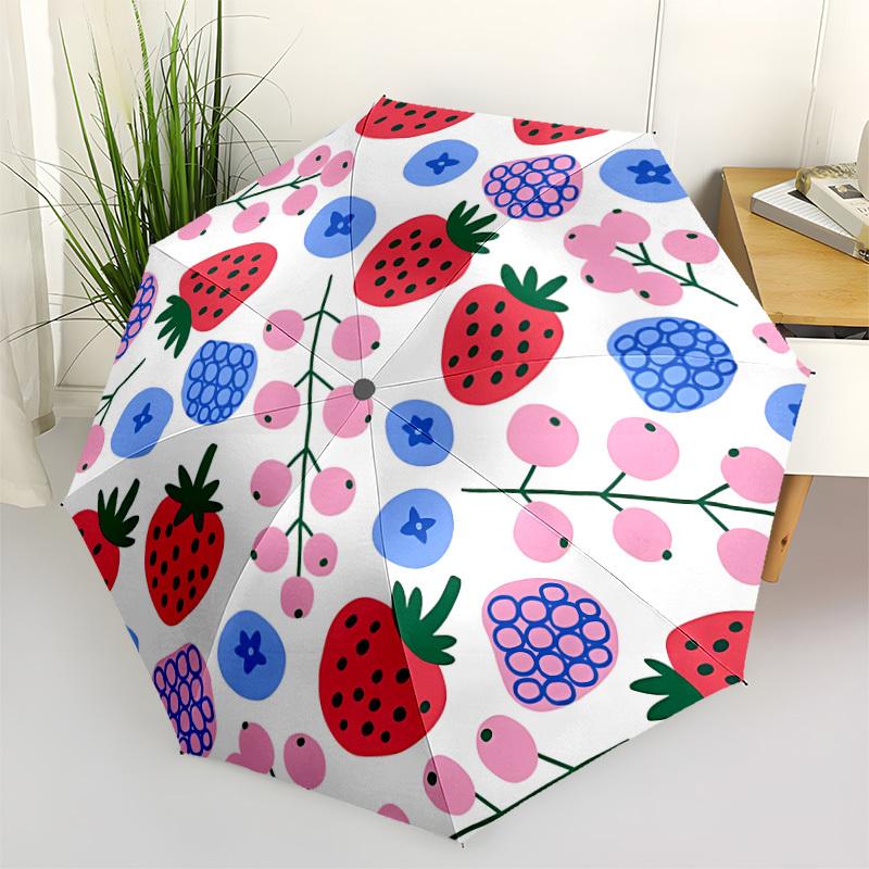 

1pc Berries Automatic Opening/Closing Folding Umbrella with 8 Ribs, Plastic Handle, Windproof Portable Sunshade Umbrella yy251222203