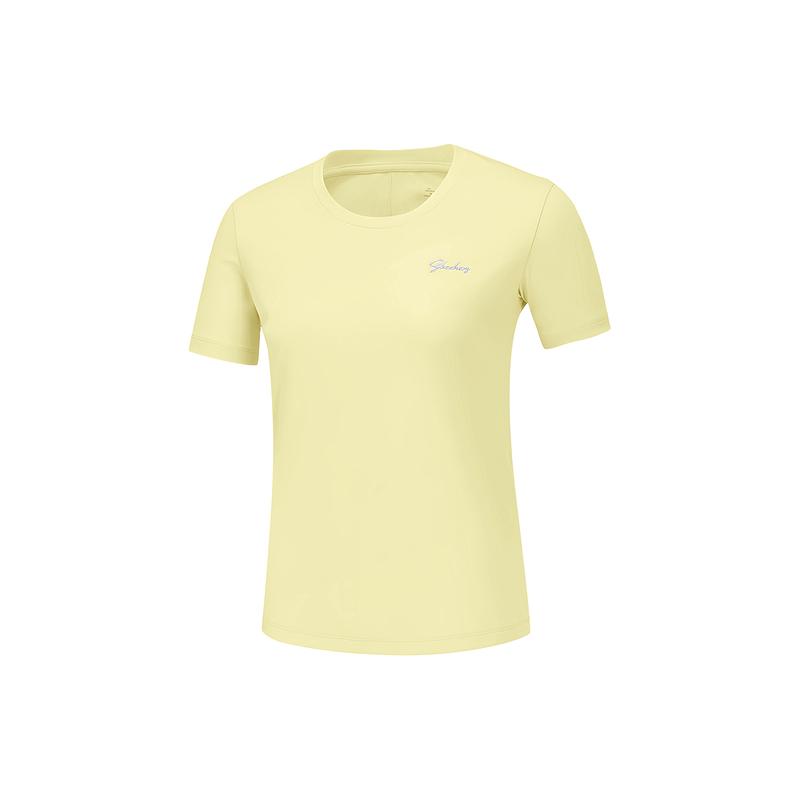 Skechers Godri Ss25 Moisture Wicking Slim Fit Crew Neck Short Sleeve T-Shirt Women tops Pink Yellow P225W224-002M M