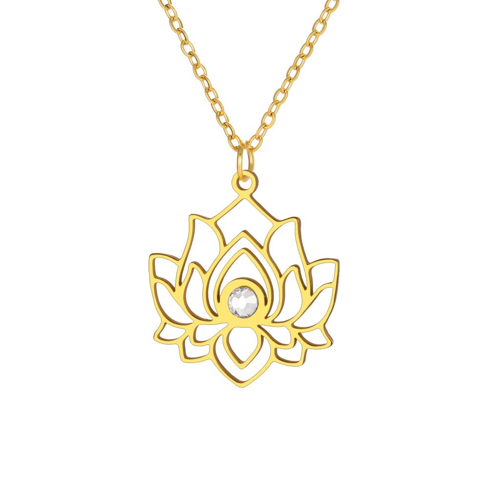 Dreamtimes Lotus Flower Charm Necklace for Women Yoga Protection Pendant Necklace Stainless Steel Healing Symbol Amulet Jewelry