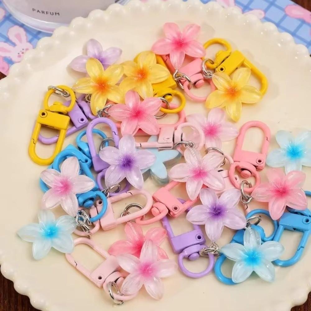 1/5Pcs New Sweet Colorful Flower Keychain Hanging Jewelry Resin Car Key Ring Pendant Rope Decoration Bag Decoration Girls