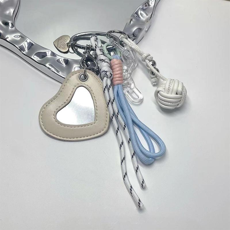 

Брелок-зеркальце в форме сердца в стиле инс, трендовый Y2K, плетеный из веревки, подвеска для сумки, креативный кожаный плетеный шарик, подвеска для сумки, подарки бежевый