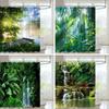 Tropical Forest Shower Curtain Green Plants Nature Landscape Hanging Curtain Polyester Fabric Bathroom Decoration Set With Hooks