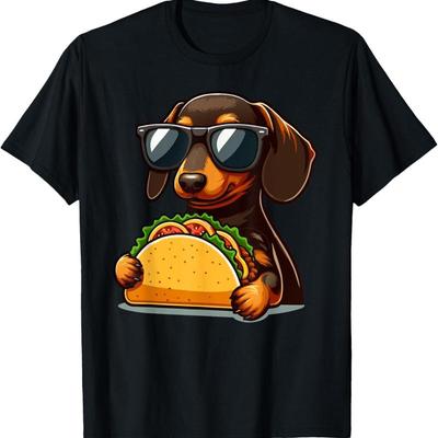 Funny Dog Eating Taco Dachshund With Sunglasses T Shirt