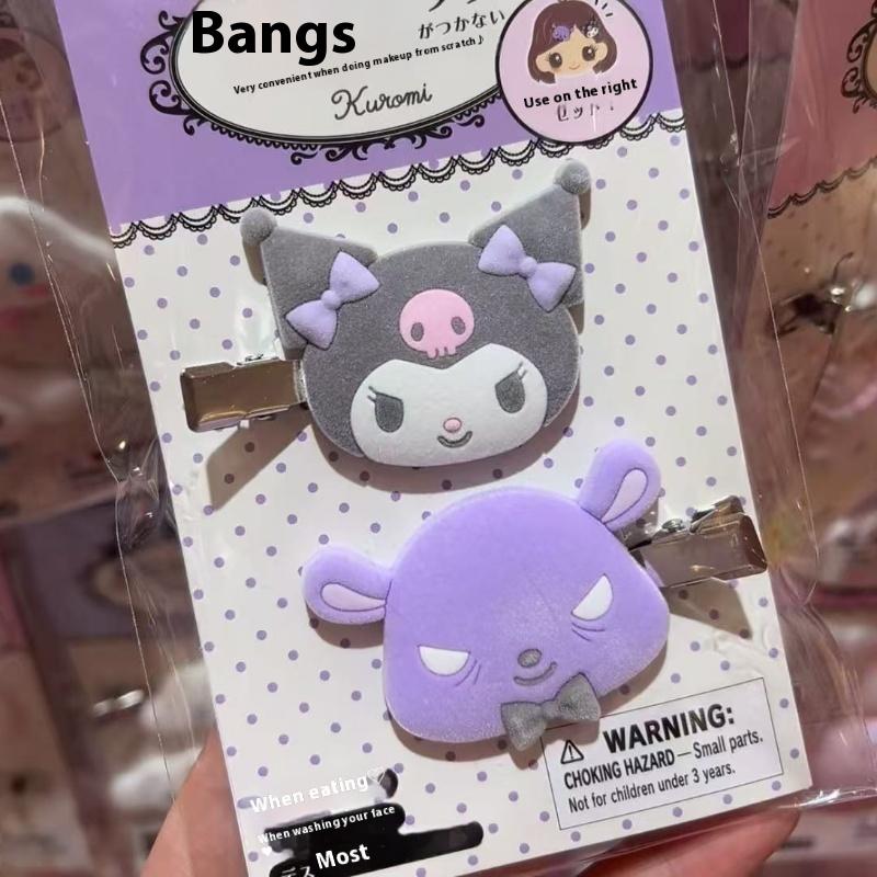1Pair Kawaii Sanrio Hairpin Sweet Cartoon Flocking Hello Kitty Kuromi Bangs Side Clip Girls Cute Hair Accessory Gifts