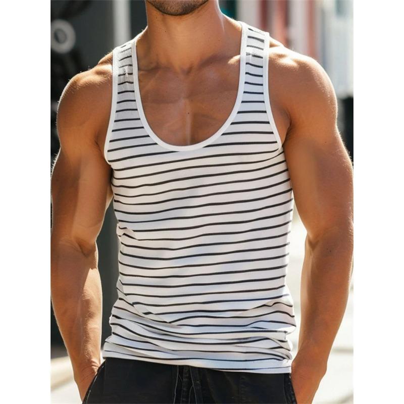 Retro Gestreept Grafisch Tanktops Voor Mannen Zomer Casual Dagelijkse Kleding Eenvoudige Mode 3D Geprint Vest Los Ademend Ronde Hals Tops