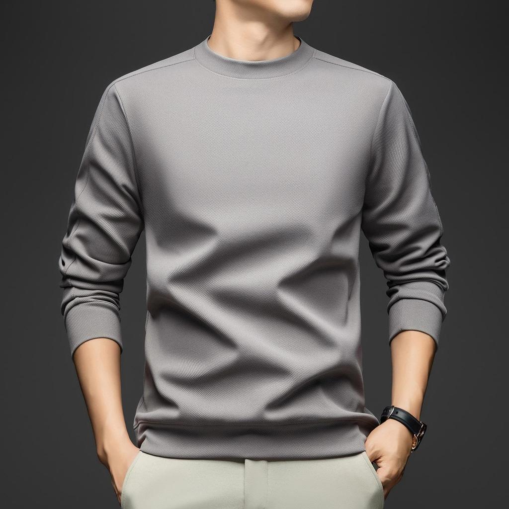 Spring & Autumn Men's Versatile Long-Sleeve Round Neck Solid Color Casual Hoodie - Fashion T-Shirt for Middle-Aged & Young Men