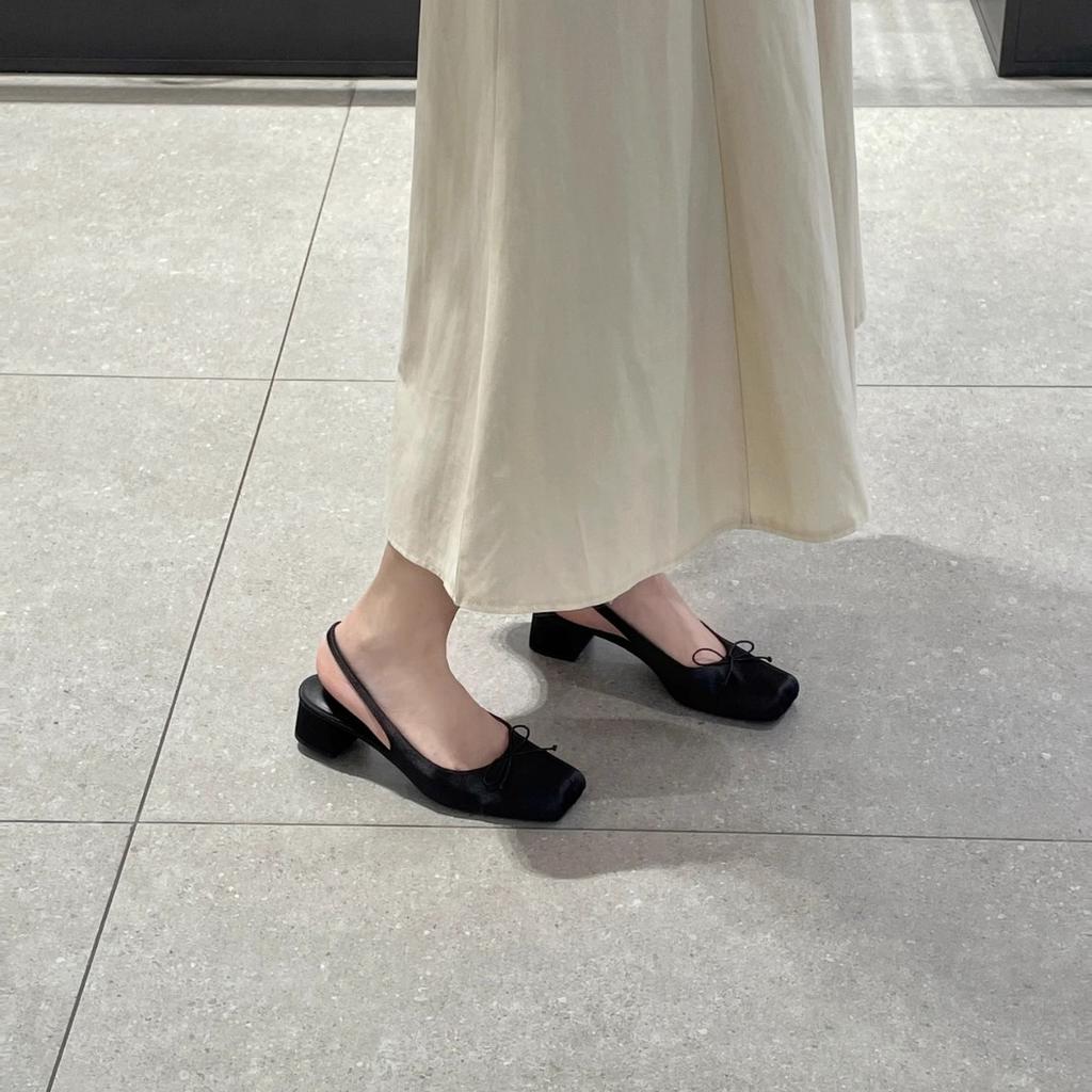 IPPEUM Women Ballet Flats Satin Low Heel Square Toe Pumps Mary Janes 2025 High Heels Ballerina Shoes Plus Size 43