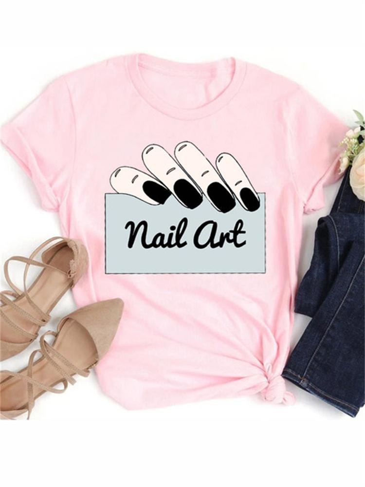 Maycaur New Nail Polishl Women's Fashion Tops 90s Girls Streetwear Casual Short Sleeve T-shirts Women's T-shirts Female Tops Tee