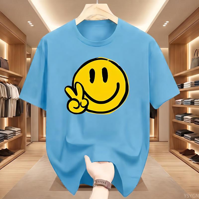 Unisex Casual Short Sleeve Crew Neck TShirt Joyful Face SMILE Graphic Print Summer Top Comfort Ladies TShirt Playful Design