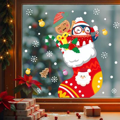 Christmas Socks, Penguin Static Stickers, Shopping Mall Holiday Decorations, Window Decorations, Restaurant Atmosphere, Glass Door Stickers