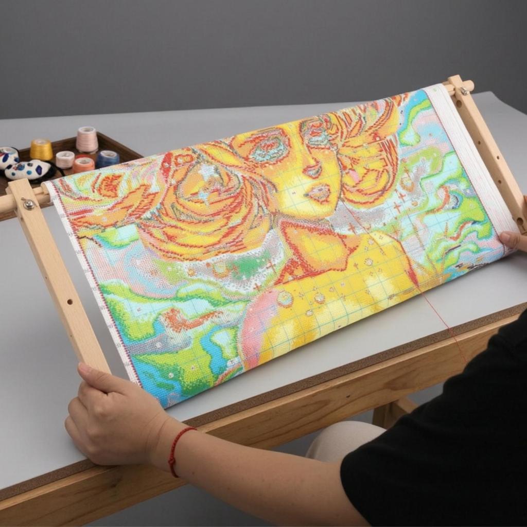 Wooden Embroidery Frame with PVC Clamping Tubes Tension-Adjustable Freestanding