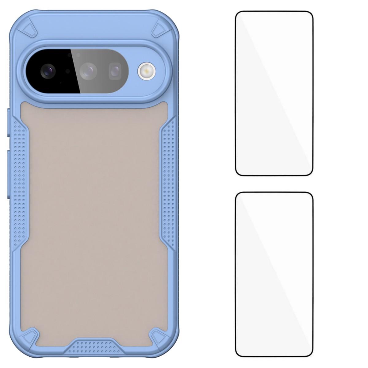 

For Google Pixel 10 Back Cover WANLONFENG MFFJ2 Series TPU+Acrylic Phone Case with 2PCS Tempered Glass Blue