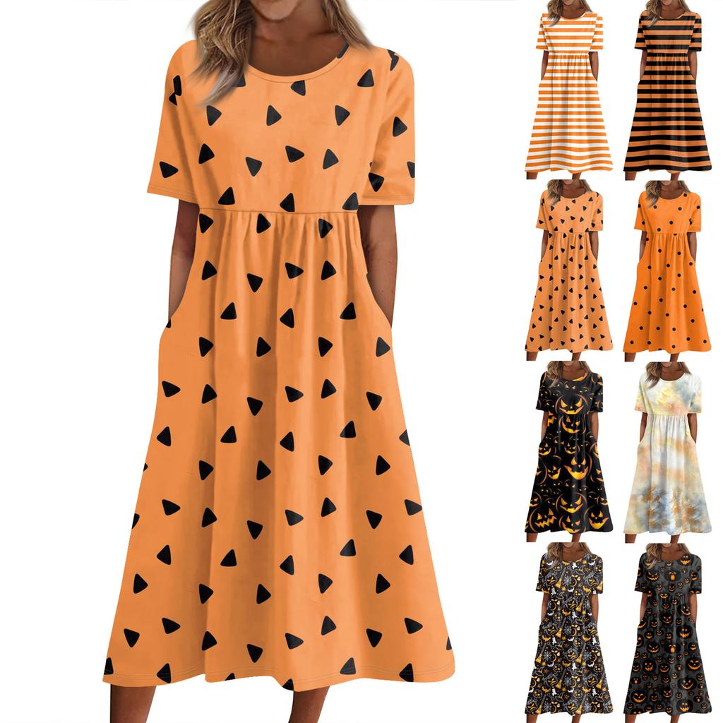 Summer Dress For Women Casual Printed Short-Sleeve Beach Swing Dress